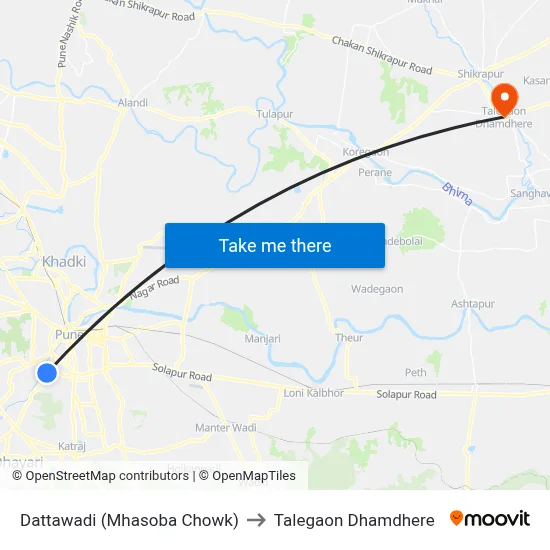 दत्तवाडी (म्हसोबा चौक) to तालेगाव धामधेरे map