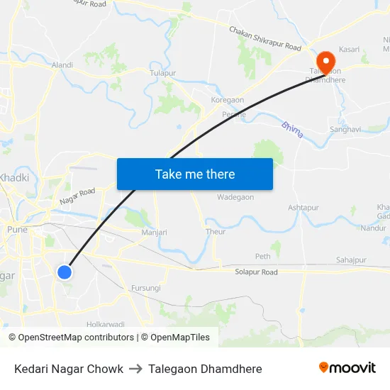 केदारी नगर चौक to तालेगाव धामधेरे map