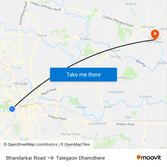 भंडारकर रोड to तालेगाव धामधेरे map