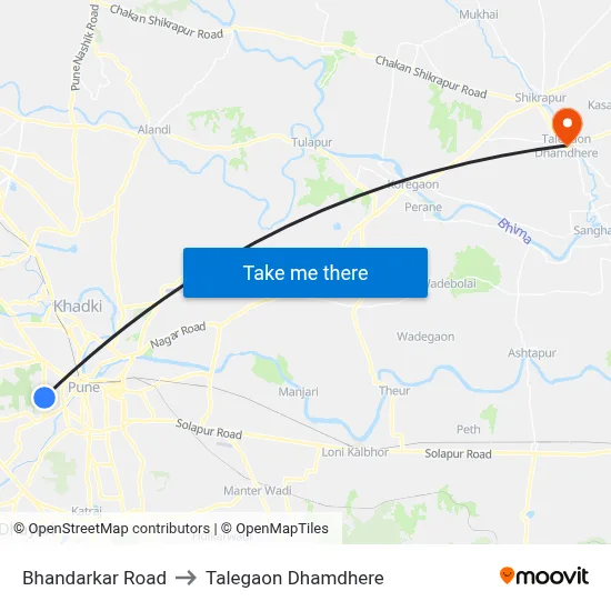 भंडारकर रोड to तालेगाव धामधेरे map