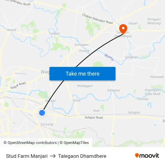 स्टड फार्म मांजरी to तालेगाव धामधेरे map
