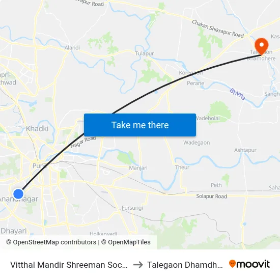 विठ्ठल मंदिर श्रीमान सोसाइटी to तालेगाव धामधेरे map