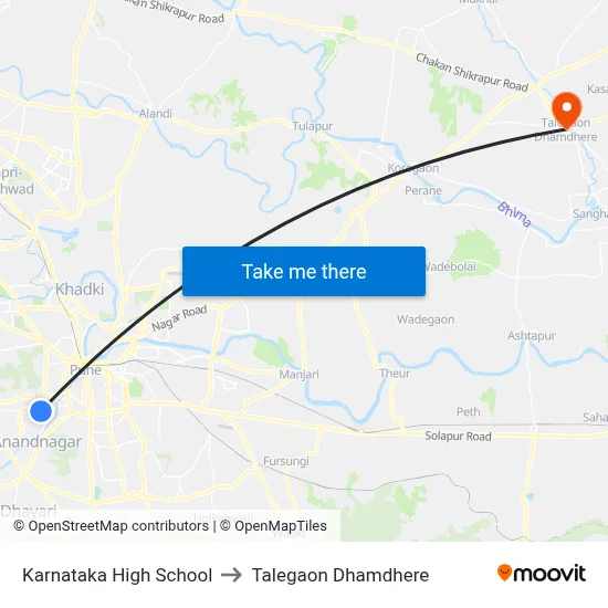 कर्नाटक हाई स्कूल to तालेगाव धामधेरे map