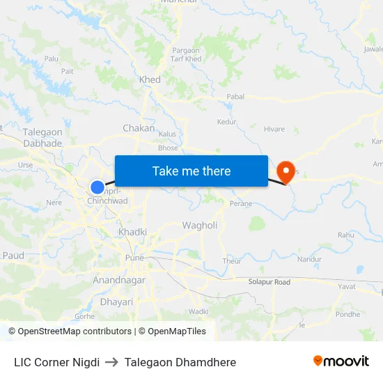एलआईसी कॉर्नर निगडी to तालेगाव धामधेरे map