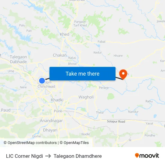 एलआईसी कॉर्नर निगडी to तालेगाव धामधेरे map