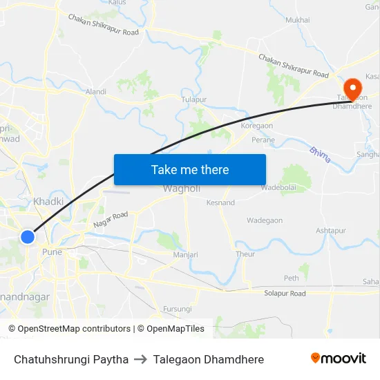 चतुःश्रृंगी पायथा to तालेगाव धामधेरे map