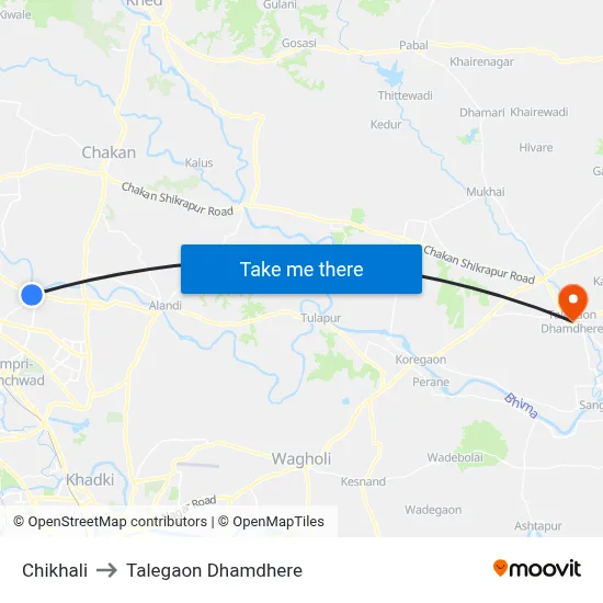 चिखली to तालेगाव धामधेरे map