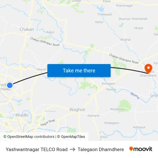 यशवंतनगर टेल्को रोड to तालेगाव धामधेरे map