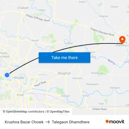 कृष्णा बाजार चौक to तालेगाव धामधेरे map