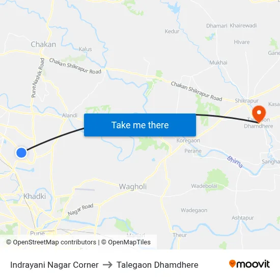 इंद्रायणी नगर कॉर्नर to तालेगाव धामधेरे map