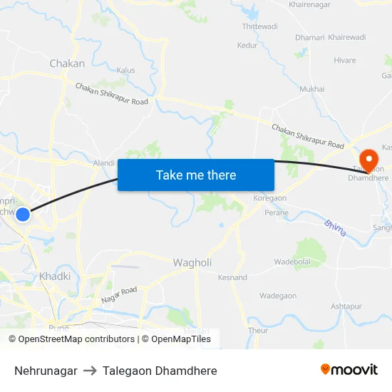 नेहरूनगर to तालेगाव धामधेरे map