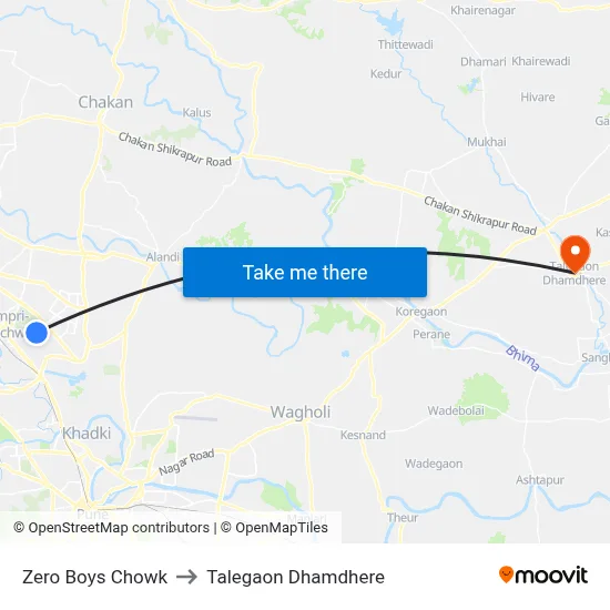 जीरो बॉयज चौक to तालेगाव धामधेरे map