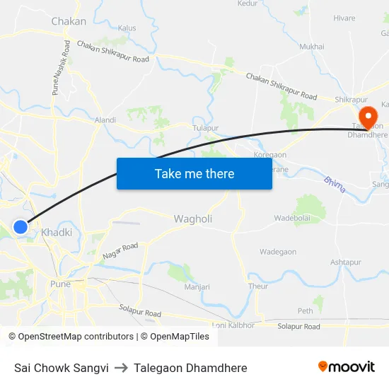 साई चौक सांगवी to तालेगाव धामधेरे map