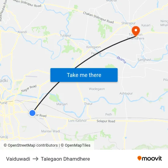 वैदुवाड़ी to तालेगाव धामधेरे map