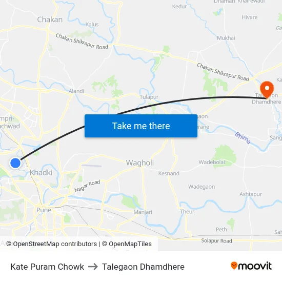 काटे पुरम चौक to तालेगाव धामधेरे map