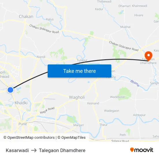 कसारवाड़ी to तालेगाव धामधेरे map
