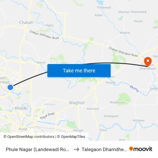 फुले नगर (लांडेवाडी रोड) to तालेगाव धामधेरे map