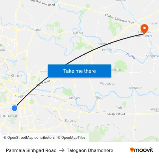 पणमाळा सिंहगड रोड to तालेगाव धामधेरे map