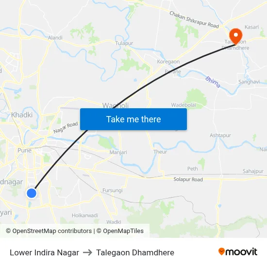 लोअर इंदिरा नगर to तालेगाव धामधेरे map