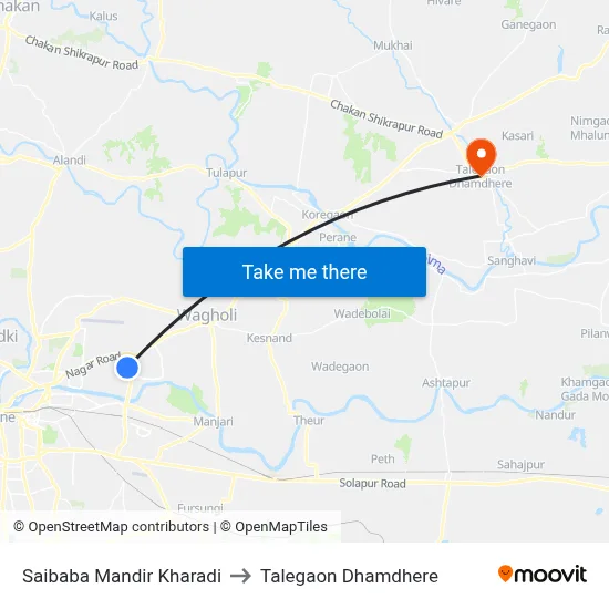 साईबाबा मंदिर खराडी to तालेगाव धामधेरे map