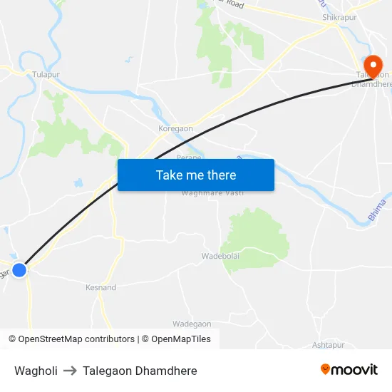 वाघोली to तालेगाव धामधेरे map