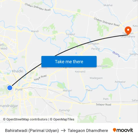 बहिरटवाडी (परिमल उद्यान) to तालेगाव धामधेरे map