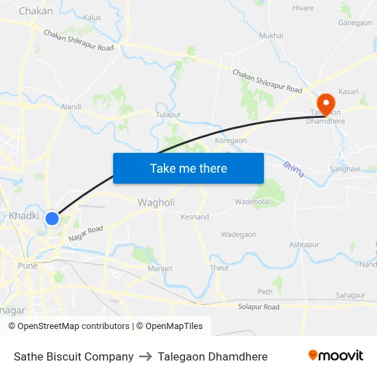 साठे बिस्किट कंपनी to तालेगाव धामधेरे map