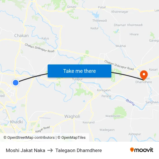 मोशी जकात नाका to तालेगाव धामधेरे map