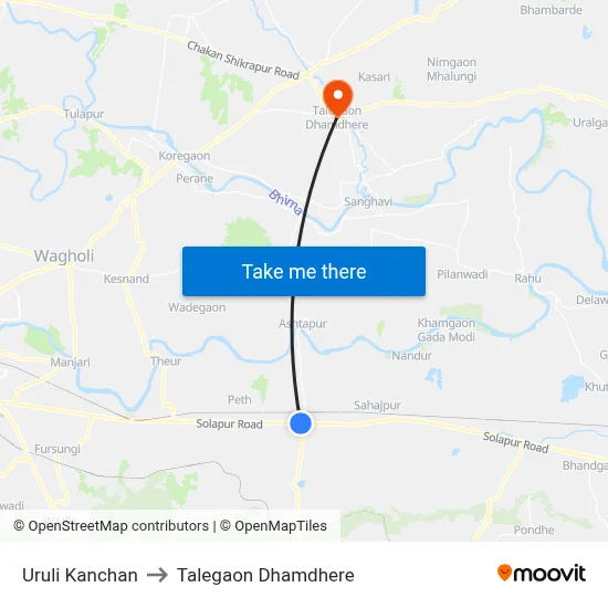 उरुली कांचन to तालेगाव धामधेरे map