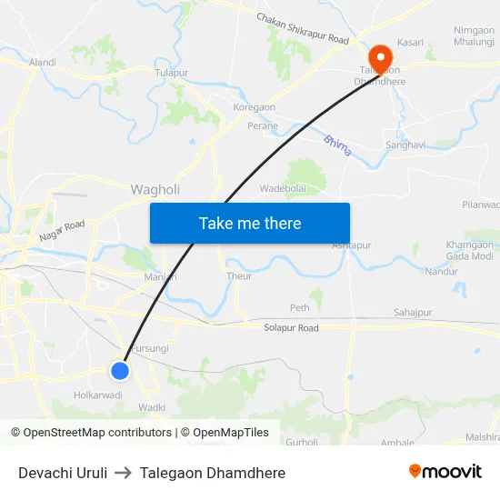 देवाची उरुली to तालेगाव धामधेरे map