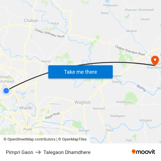 पिंपरी गाव to तालेगाव धामधेरे map