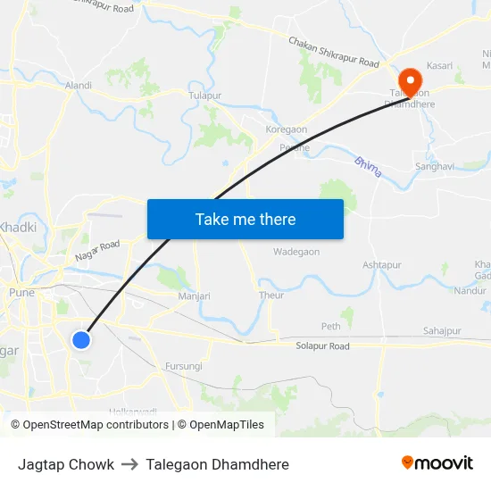 जगताप चौक to तालेगाव धामधेरे map