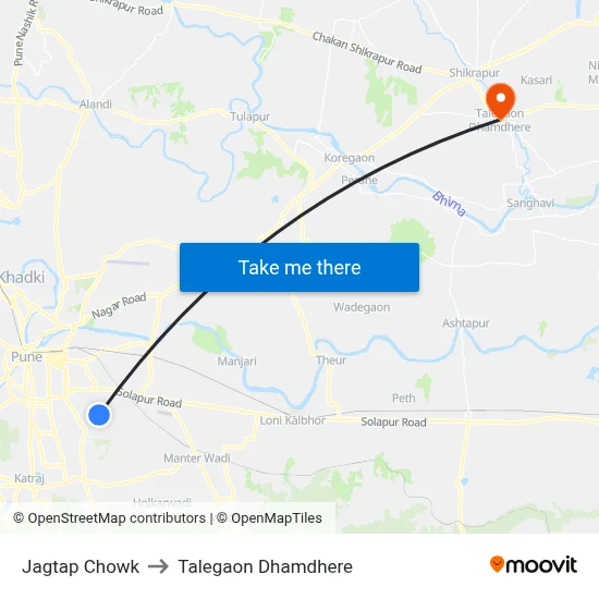 जगताप चौक to तालेगाव धामधेरे map