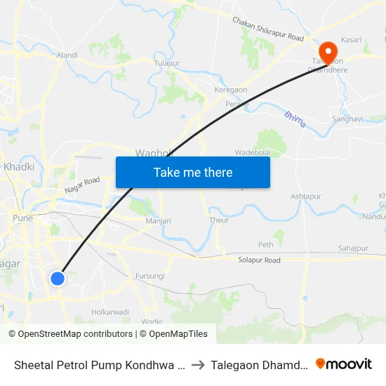 शीतल पेट्रोल पंप कोंढवा खुर्द to तालेगाव धामधेरे map