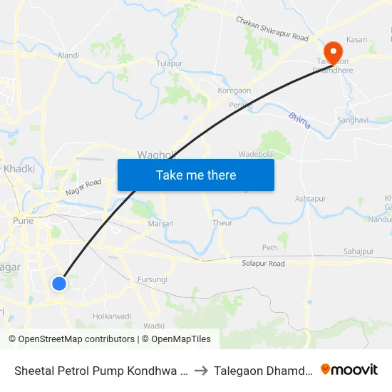 शीतल पेट्रोल पंप कोंढवा खुर्द to तालेगाव धामधेरे map