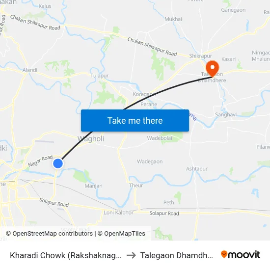 खराडी चौक (रक्षकनगर) to तालेगाव धामधेरे map