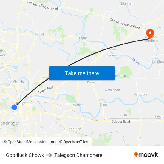 गुडलक चौक to तालेगाव धामधेरे map