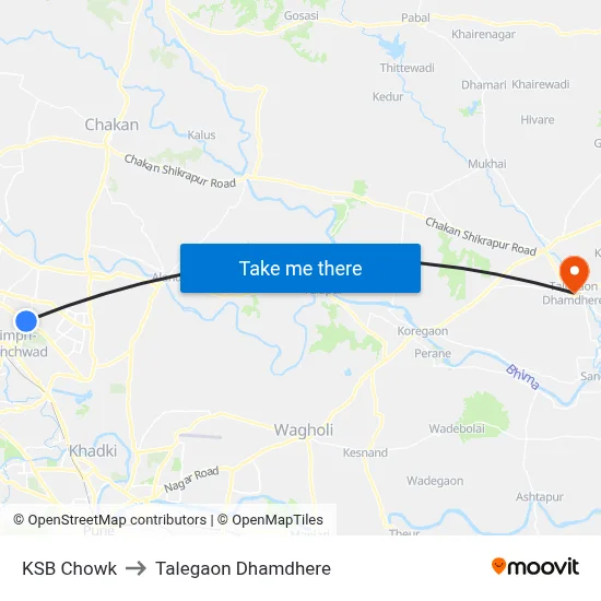 केएसबी चौक to तालेगाव धामधेरे map