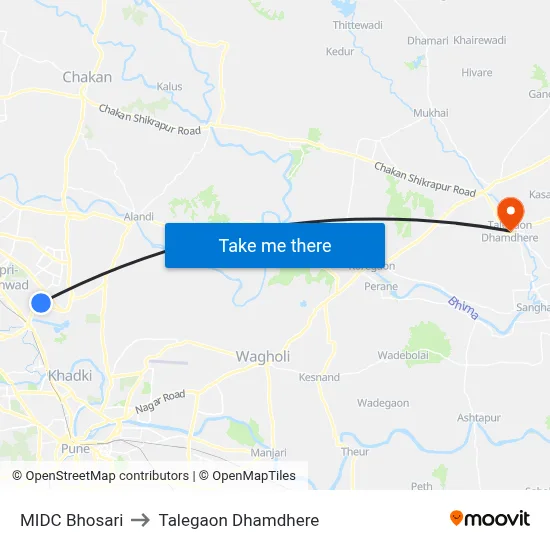 एमआईडीसी भोसरी to तालेगाव धामधेरे map