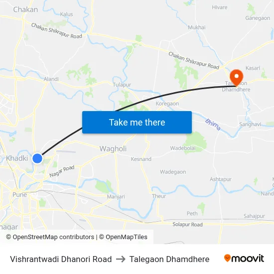 विश्रांतवाडी धानोरी रोड to तालेगाव धामधेरे map