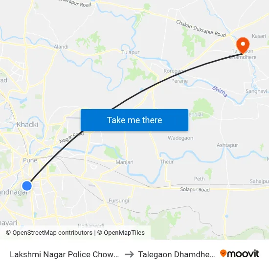 लक्ष्मी नगर पुलिस चौकी to तालेगाव धामधेरे map
