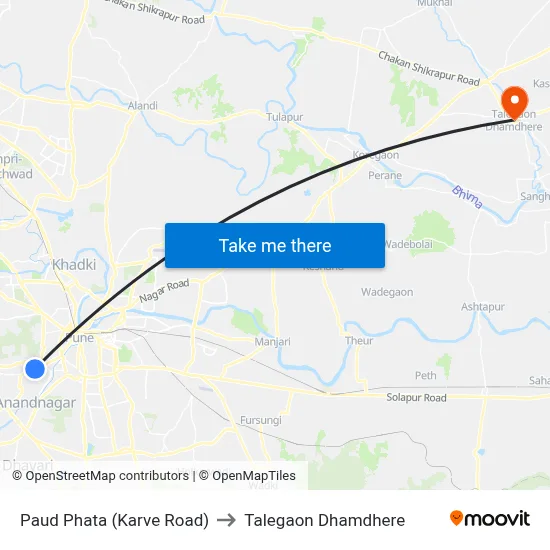 पौड फाटा (कर्वे रोड) to तालेगाव धामधेरे map