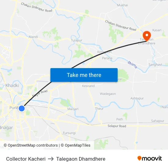 कलेक्टर कचेरी to तालेगाव धामधेरे map