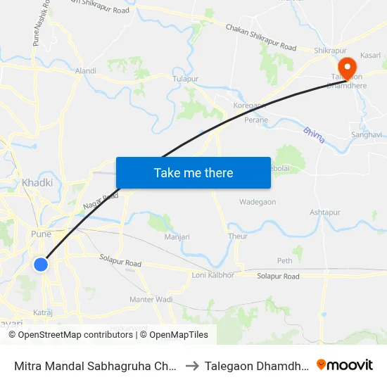 मित्र मंडल सभागृह चौक to तालेगाव धामधेरे map