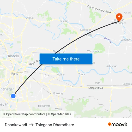 धनकावड़ी to तालेगाव धामधेरे map