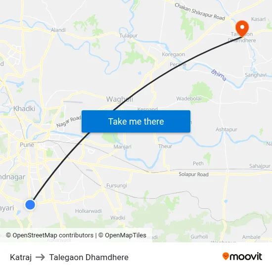 कात्रज to तालेगाव धामधेरे map