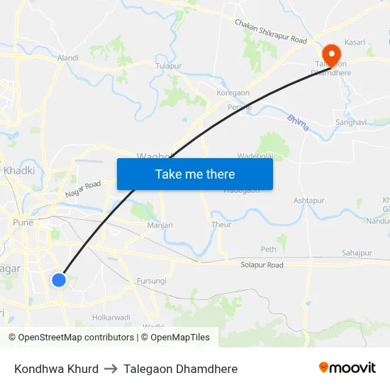 कोंढवा खुर्द to तालेगाव धामधेरे map