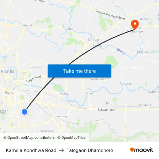 कमेला कोंढवा रोड to तालेगाव धामधेरे map