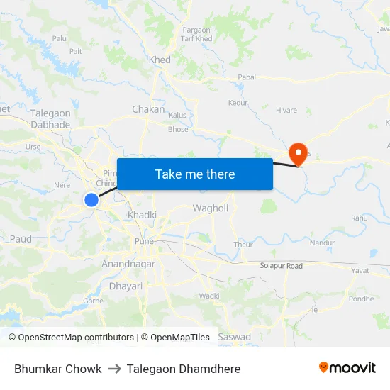 भुमकर चौक to तालेगाव धामधेरे map