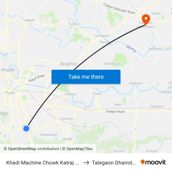 खाडी मशीन चौक कात्रज रोड to तालेगाव धामधेरे map